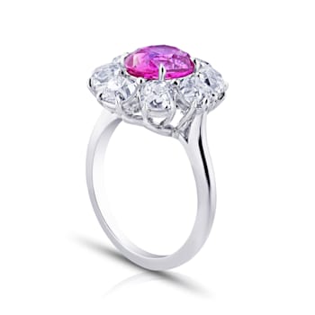 6.47ctw Oval Pink Sapphire and Diamond Platinum Ring