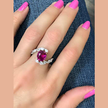 4.34ctw Cushion Red Ruby and Diamond Platinum Ring
