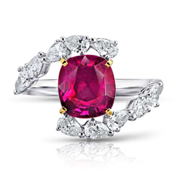 4.34ctw Cushion Red Ruby and Diamond Platinum Ring
