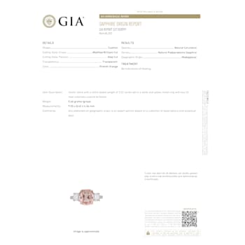 Platinum 3.52 Carat Cushion Padparadscha Padparadschah and Diamond Ring
