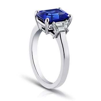 Rectangular Octagonal Blue Sapphire and Diamond Platinum Ring 4.58ctw