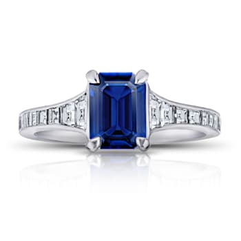 2.20ctw Emerald Cut Blue Sapphire and Diamond Platinum Ring