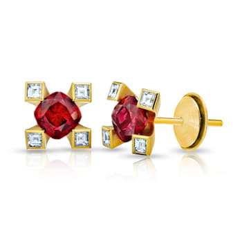 1.12 Carat Cushion Red Ruby and Diamond Earrings