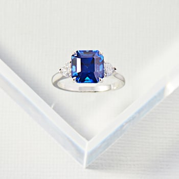 Square Blue Sapphire and Diamond Platinum Ring 6.23ctw