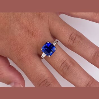 6.71ctw Square Blue Sapphire and Diamond Platinum Ring
