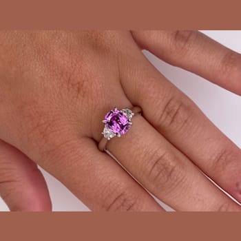 2.56ctw Cushion Cut Pink Sapphire and Diamond Platinum Ring