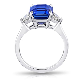 Square Blue Sapphire and Diamond Platinum Ring 6.23ctw