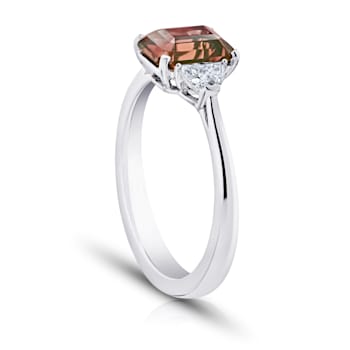 Rectangular Octagonal Reddish Brown Sapphire and Diamond Platinum Ring 2.37ctw