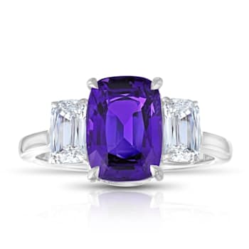 Platinum 3.72 Carat Cushion Purple Sapphire and Diamond Ring