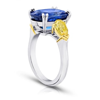 10.45ctw Oval Blue Sapphire and Fancy Yellow Diamond Platinum Ring