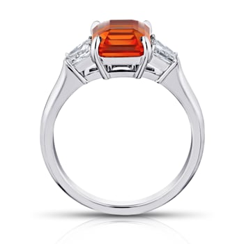 Rectangular Octagonal Orange Sapphire and Diamond Platinum Ring 3.84ctw