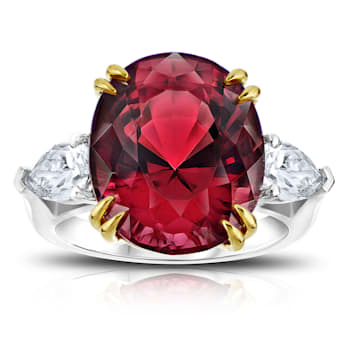 Oval Red Spinel and Diamond Platinum 3-Stone Ring 16.16ctw