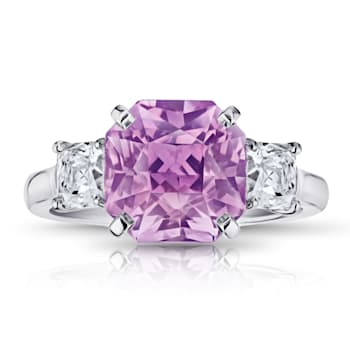 6.96ctw Radiant Cut Pink Sapphire and Diamond Platinum Ring