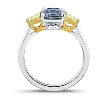 3.15ctw Cushion Greenish Blue Sapphire and Diamond Platinum Ring