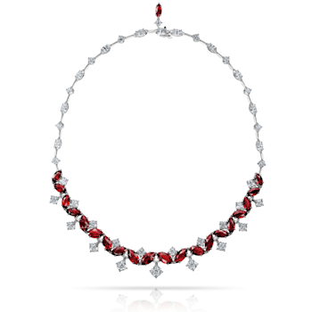 50.91ctw Marquise Red Ruby and Diamond Platinum Necklace