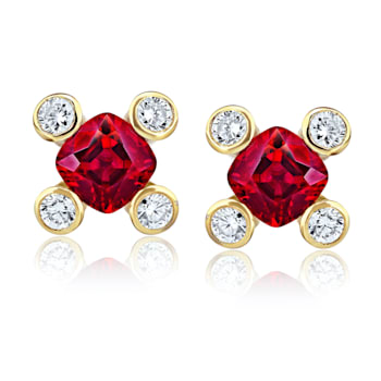 .90 Carat Cushion Red Ruby and Diamond Earrings