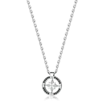 316L stainless steel necklace with small wind rose pendant and crystals.