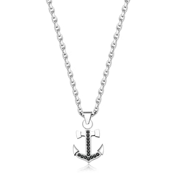 316L stainless steel necklace with large anchor pendant and crystals.