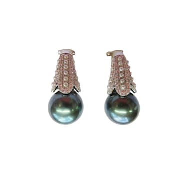 Exclusive Midnight Blue Natural Color Tahitian Cultured Pearl Earrings
13.2mm with Diamonds