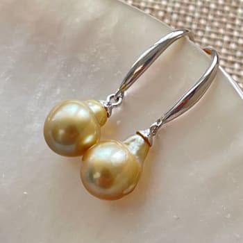 Fun to Wear Natural Color 9mm Golden South Sea Cultured Pearl Earrings