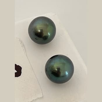 High Luster Tahitian Cultured Pearl 10mm Natural Color Midnight Green
Earrings with 14K White Gold