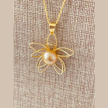 12mm Golden South Sea Cultured Pearl Pendant, 18K Gold plated