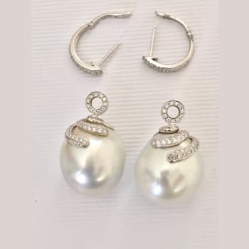 Massive 19mm Australian White South Sea Cultured Pearl Baroque Earrings
with Diamonds