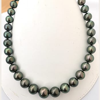 11.2-15.5mm Museum Quality High Luster Round Peacock Natural Color
Tahitian Cultured Pearl Strand