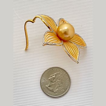 Pua Melia 12mm Golden South Sea Cultured Pearl & White Topaz Flower Pendant
