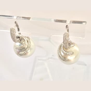 Massive 19mm Australian White South Sea Cultured Pearl Baroque Earrings
with Diamonds
