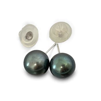High Luster Tahitian Cultured Pearl 10mm Natural Color Midnight Green
Earrings with 14K White Gold