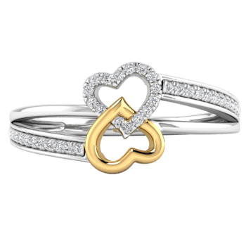 0.11Ct Round White Natural Diamod Forever Together Promise Heart Ring in
14Kt Tow-Tone Solid Gold