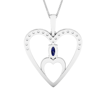 0.58Ct Round White Diamond Oval Shape Gemstone Valentine Day Double
Heart Pendant in 14Kt White Gold