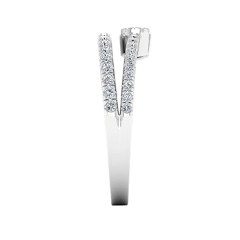 0.40Ct Round and Baguette Cut White Diamond Stylish Pear Shape Bypass
Ring in 14KT White Gold