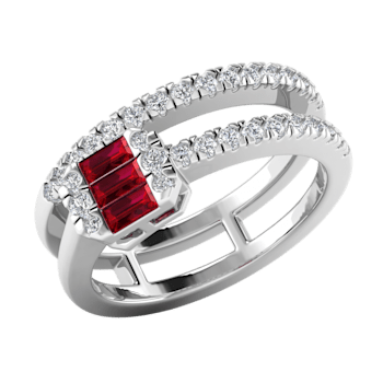0.70Ct Round White Natural Diamond Baguette Ruby Gemstone Engagement
Ring in 14KT White Solid Gold