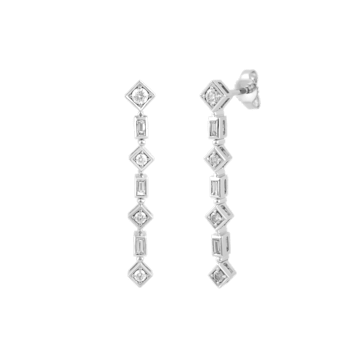 0.65Ct Round White Diamond and Baguette Geometrical Shape Dangling
Earring in 14KT Yellow Gold