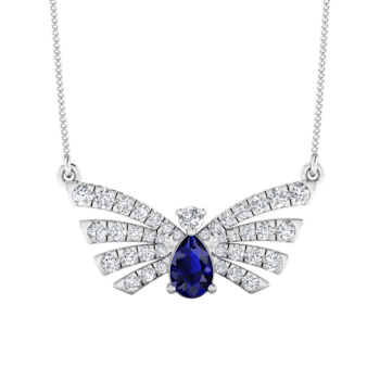 1.17ct Round White Diamond and Pear Shape Blue Sapphire Butterfly
Necklace in 14KT White Gold