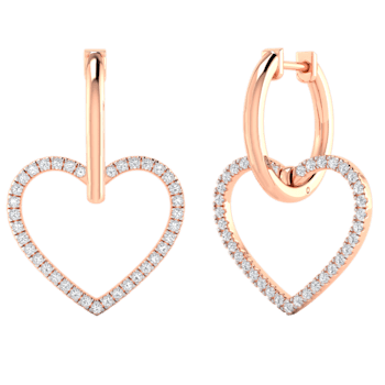 0.29Ct Round White Natural Diamond Hoop Dangling Love Heart Earring in
14KT Rose Solid Gold