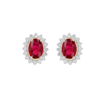 3.00Ct White Natural Diamond Oval Ruby Gemstone Halo Stud Women's
Earring in 14KT White Gold