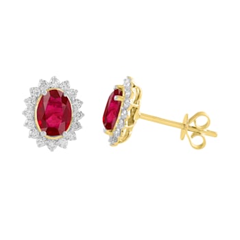 3.00Ct White Natural Diamond Oval Ruby Gemstone Halo Stud Women's
Earring in 14KT White Gold