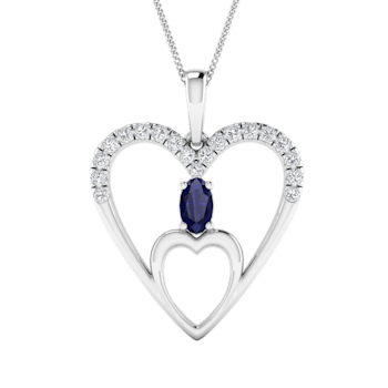 0.58Ct Round White Diamond Oval Shape Gemstone Valentine Day Double
Heart Pendant in 14Kt White Gold