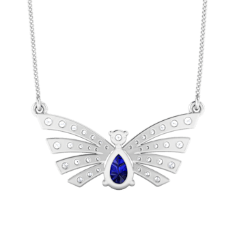 1.17ct Round White Diamond and Pear Shape Blue Sapphire Butterfly
Necklace in 14KT White Gold