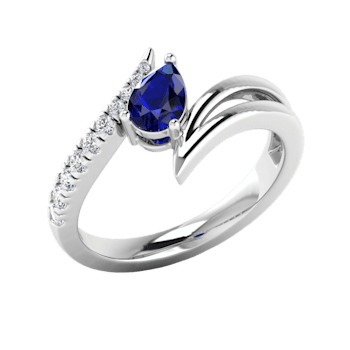 0.74Ct Round White Diamond and Pear Shape Blue Sapphire Bypass
Engagement Ring in 14KT White Gold