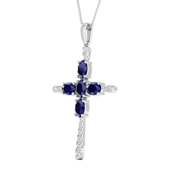 3.36Ct Round White Diamond and Oval Shape Gemstone Cross Religious
Pendant in 14KT White Gold