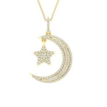 0.68Ct Round White Diamond Moon and Star Galaxy Pendant in 14KT Yellow
Gold. Chain not included.