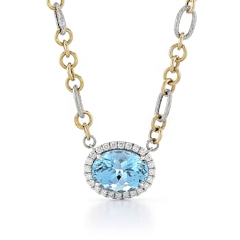 14K Yellow and White Gold 7ct Aquamarine and Diamond Necklace