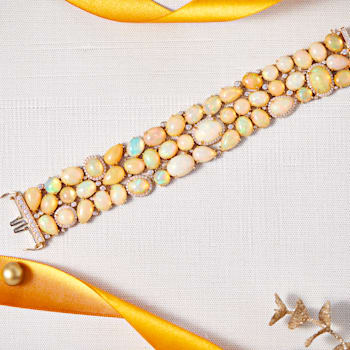 14K Yellow Gold and 85ct Opal and Diamond Bracelet