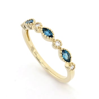 14K Yellow Gold London Blue Topaz and Diamond Stackable Ring