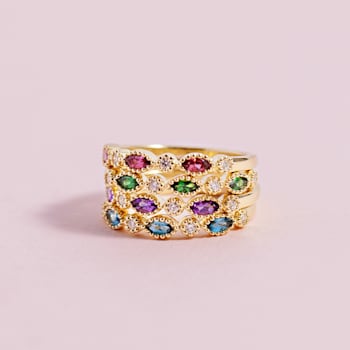 14K Yellow Gold Amethyst and Diamond Stackable Ring