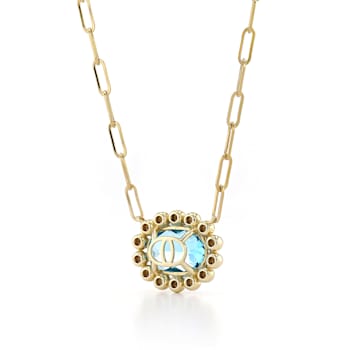 14K Yellow Gold 7ct Blue Topaz and Diamond Necklace